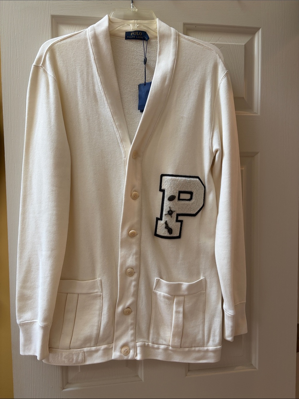 Polo by Ralph Lauren Cream Knit Cardigan with P Patch